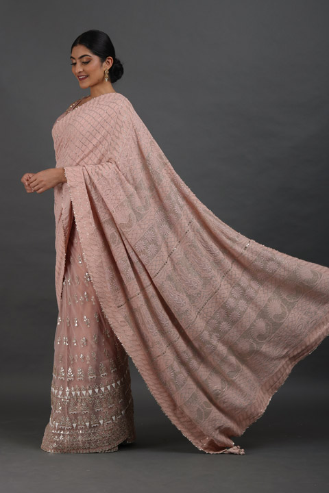 Peach Embellished Lehenga Sareeuntitled (10 of 14)